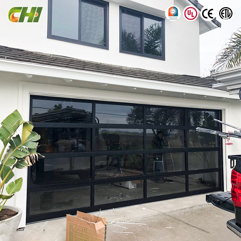 Chi Ultra Slim Aluminum Frame Glass Garage Door Maximized View Modern Panoramic Garage Door for Design