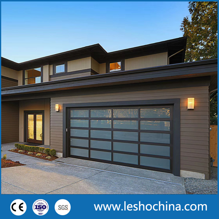 Commercial Aluminum Acrylic Transparent Sectional Overhead Plexiglass Black Frame Frosted Full View Clear Panoramic 16X7 Tempered Glass Roll up Garage Door