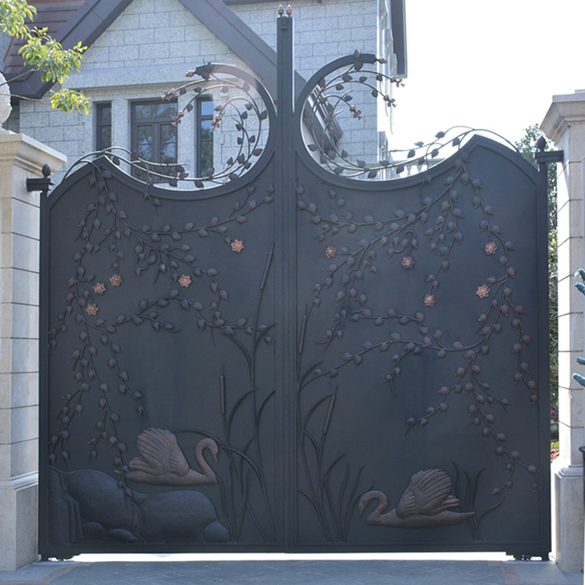 Simple Wrought Iron Double Swing Gate Design, Modern Iron Main Gate Design, Steel Driveway Gates