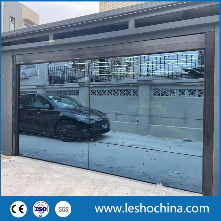 Commercial Aluminum Acrylic Transparent Sectional Overhead Plexiglass Black Frame Frosted Full View Clear Panoramic 16X7 Tempered Glass Roll up Garage Door