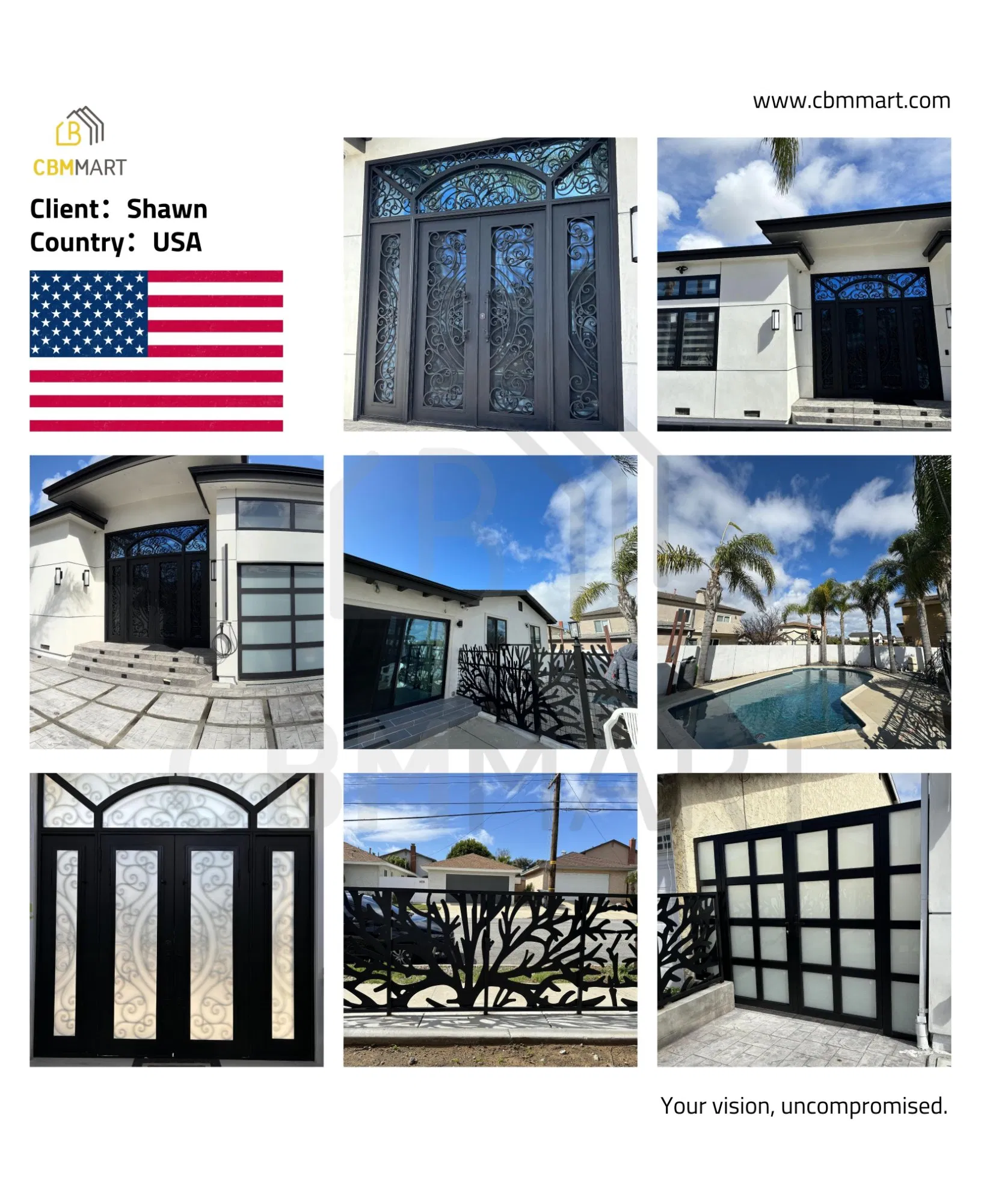 Cbmmart Custom USA Standard Lift Thermal Insulated Sandwich Panel Foamed Flush Panel Frosted Glass Garage Doors