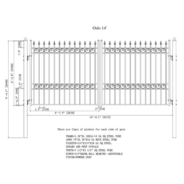 Wrought Iron Madrid Style Residential 18' Dual Swing Black Driveway Gate