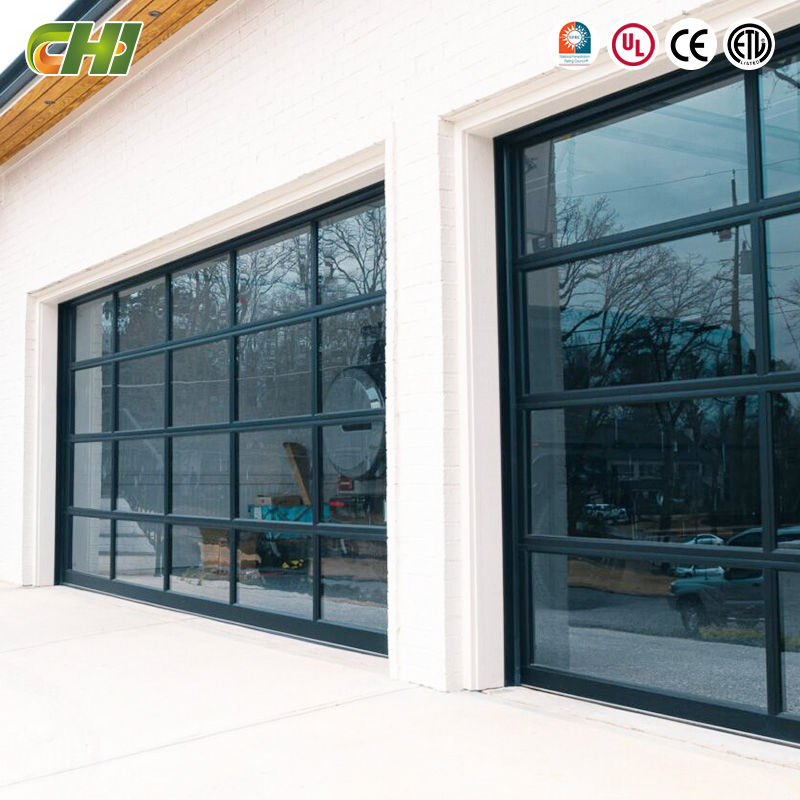 Chi Hot Sale Clear Panoramic Glass Garage Door Thermal Break Aluminum Frame Garage Door