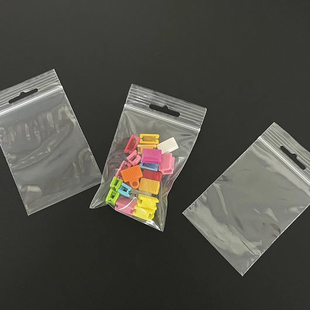 6X8cm Custom Clear Polyethylene Ziplock Zipper Packaging Bags with Hanging Hang Hole for Electronic Accessories/Jewelry/Hardware/Nail