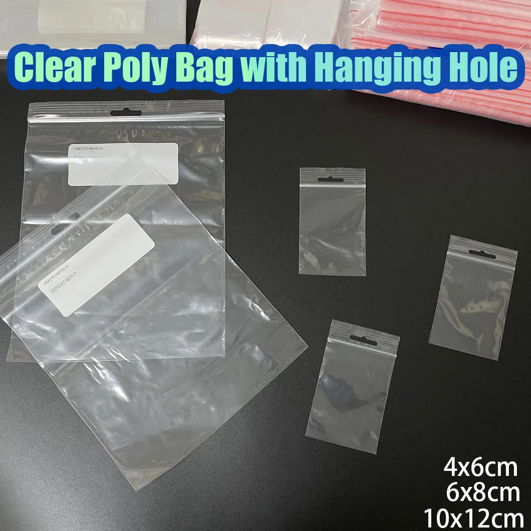 Customizable PE Polyethylene Clear Ziplock Zipper Self Adhesive Seal Bags with Round Circle Hole/Euro Hole/Hanging Hole
