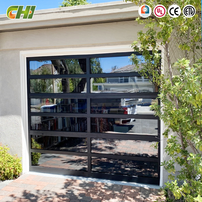 Chi Hot Sale Clear Panoramic Glass Garage Door Thermal Break Aluminum Frame Garage Door