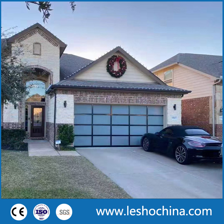 Custom Size Aluminum Alloy Material Frosted Black Glass Sectional Panel Garage Door Tempered Glass Garage Door