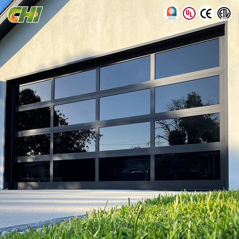 Chi Top Fashion Grey Aluminum Frame Glass Garage Door Panoramic View Full Glass Garage Door