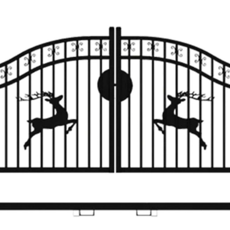 Hsj 24 Foot/20FT Wide Entry Black Metal Wrought Iron Steel Dual Automatic Sliding Swing Simple Driveway Gate Design