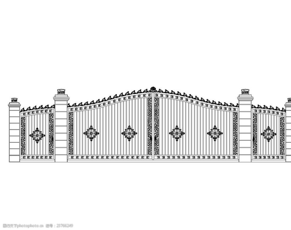 Hsj 24 Foot/20FT Wide Entry Black Metal Wrought Iron Steel Dual Automatic Sliding Swing Simple Driveway Gate Design