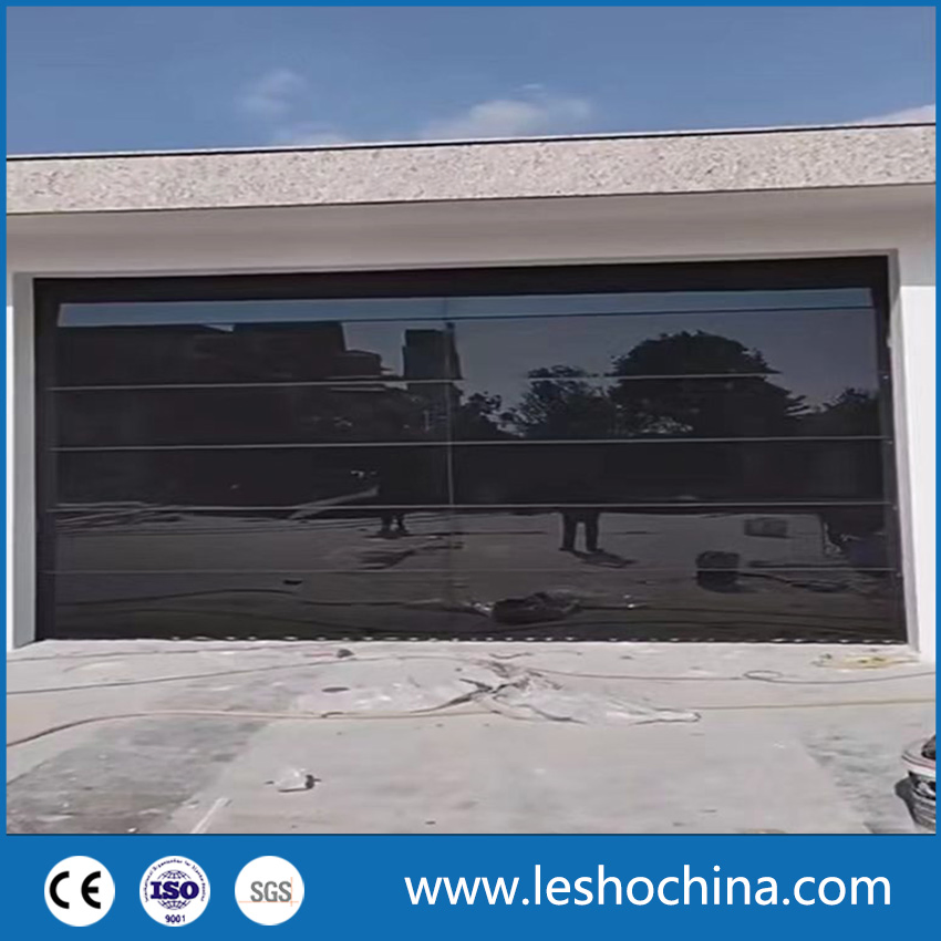 Aluminum Frameless Black Mirror Reflective Flush Tempered Glass Insulated Sectional Garage Door