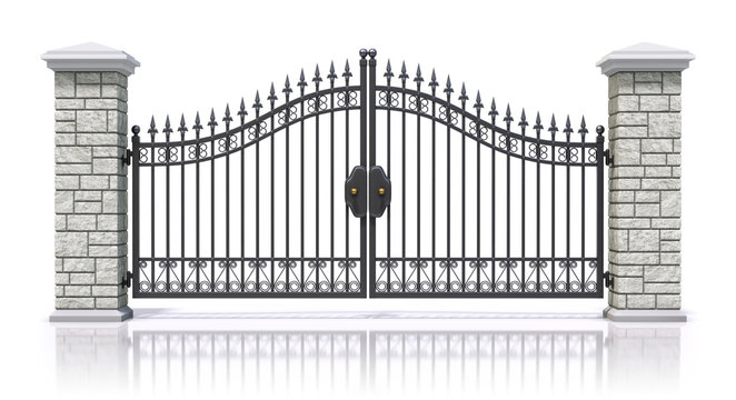 Hsj Double House Garden Security Grill Design Sliding Swing Iron Gate Driveway Gate Entrance Main Wrought Iron Gates Designs