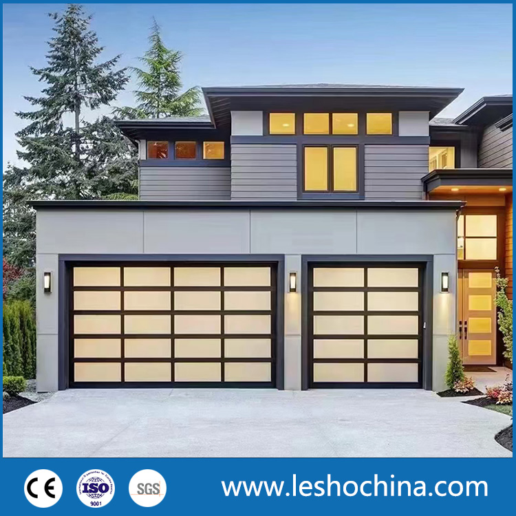 Custom Size Aluminum Alloy Material Frosted Black Glass Sectional Panel Garage Door Tempered Glass Garage Door