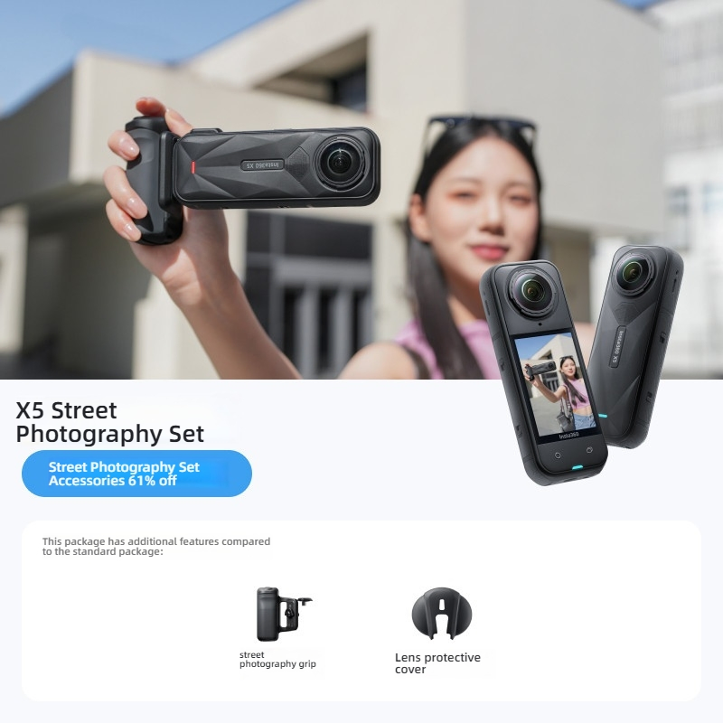 Inst360 X5 Street Photography Black Package 180 Wide Angle Waterproof 15m WiFi Night Scene Plus 4K Camera Action Sports Camera
