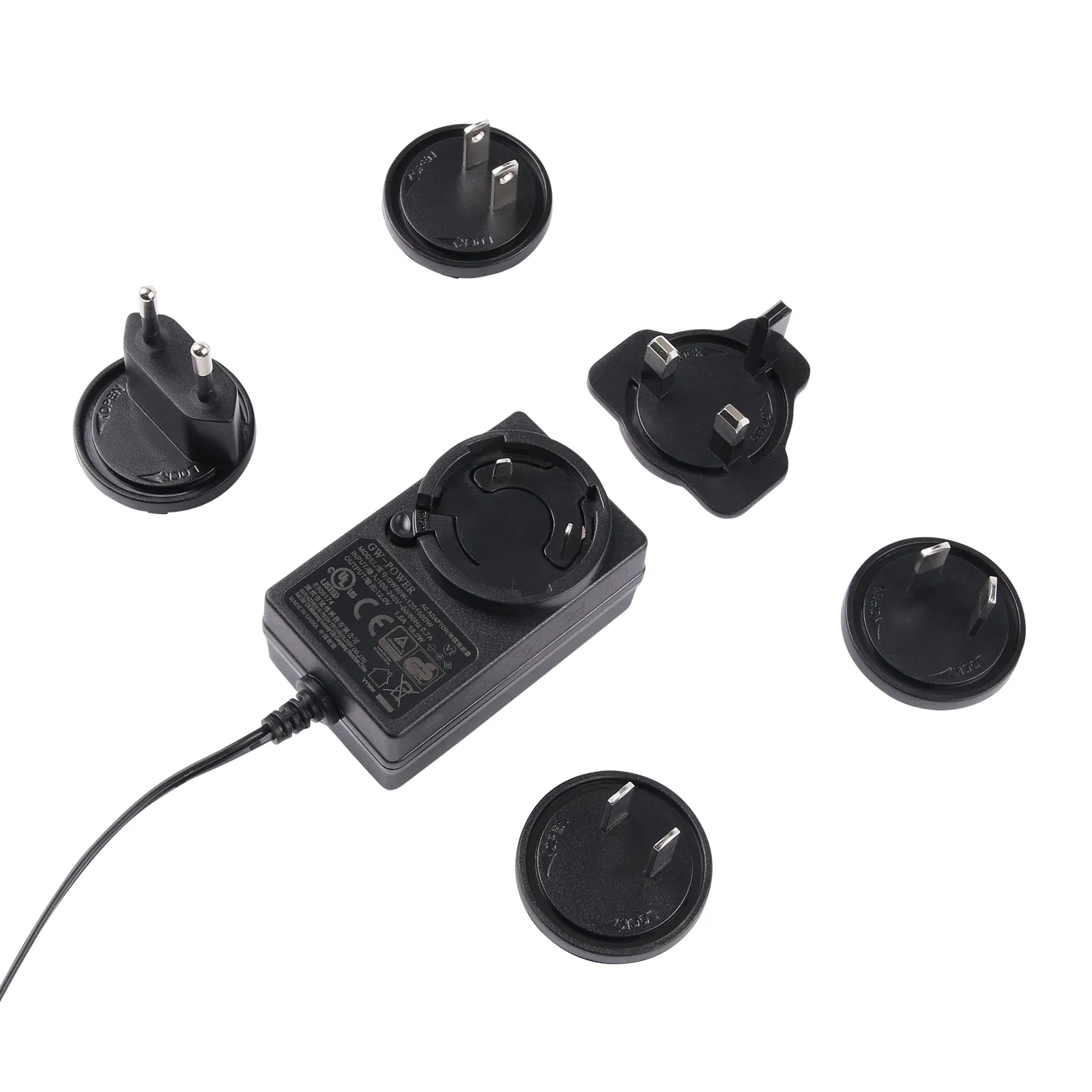 Interchangeable Plug Type Wall Mount Power Adapter with Worldwide Approved Certifications
