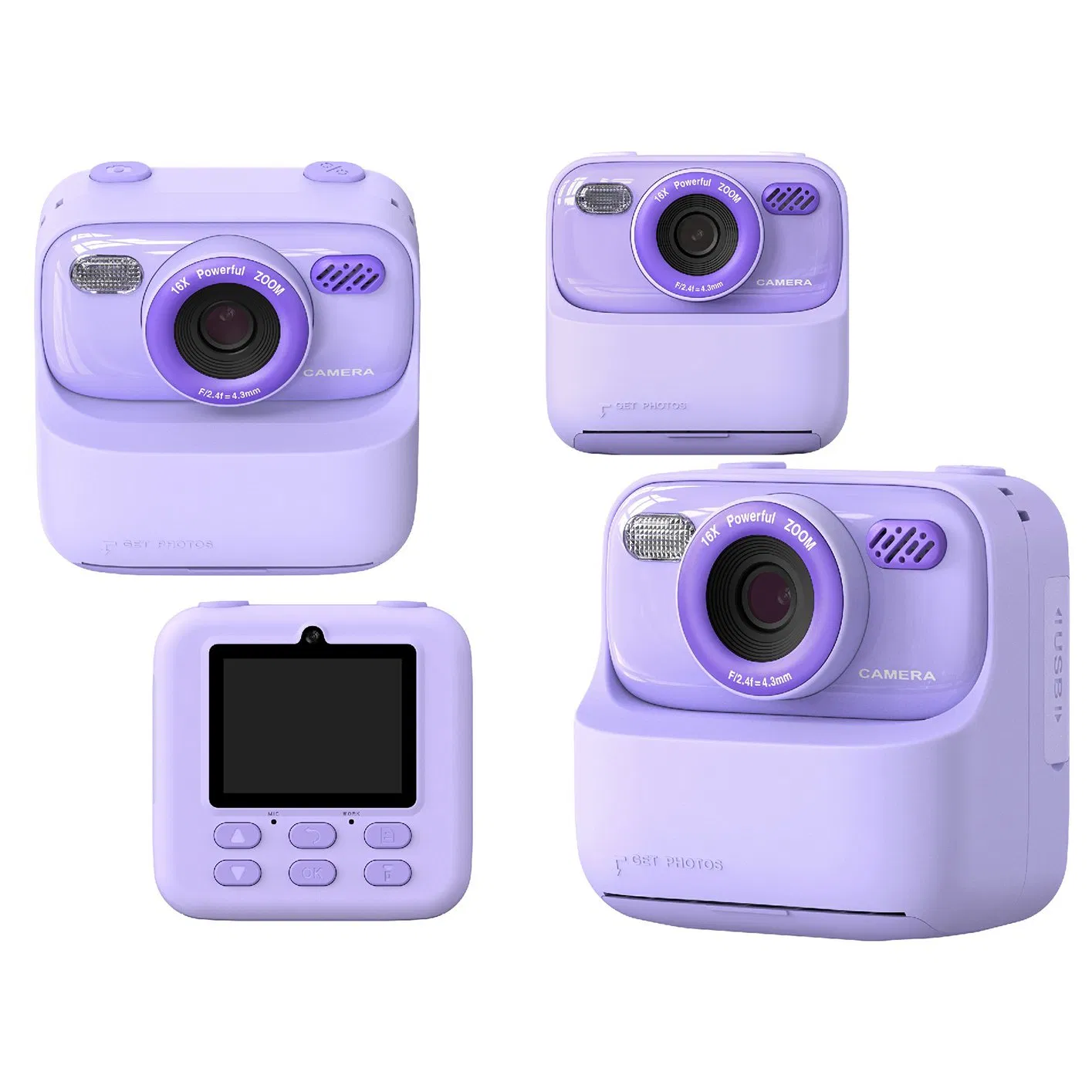 P79 Photo Instant Print Kids Digital Camera Fun Game HD 1080P Dual Lens Camera with 32g Memory Card - Purple