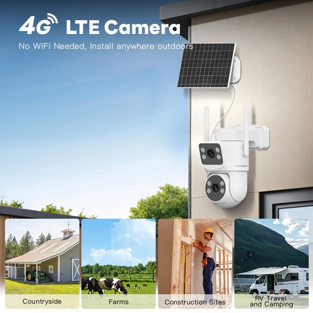 G4-P1fd-M2X 2MP+2MP Aov Aor 4G Solar CCTV IP PTZ Security Camera Dual Two Lens SIM Card Cloud Storage Auto Tracking for Outdoor Use