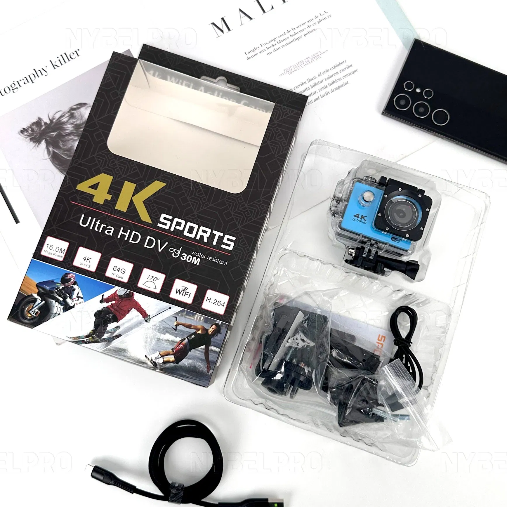 Waterproof Action Camera 4K30fps Sports Camera Ultra HD Body 20MP camera Deportiva 170 Degree Wide Angle WiFi Style Dive Camera