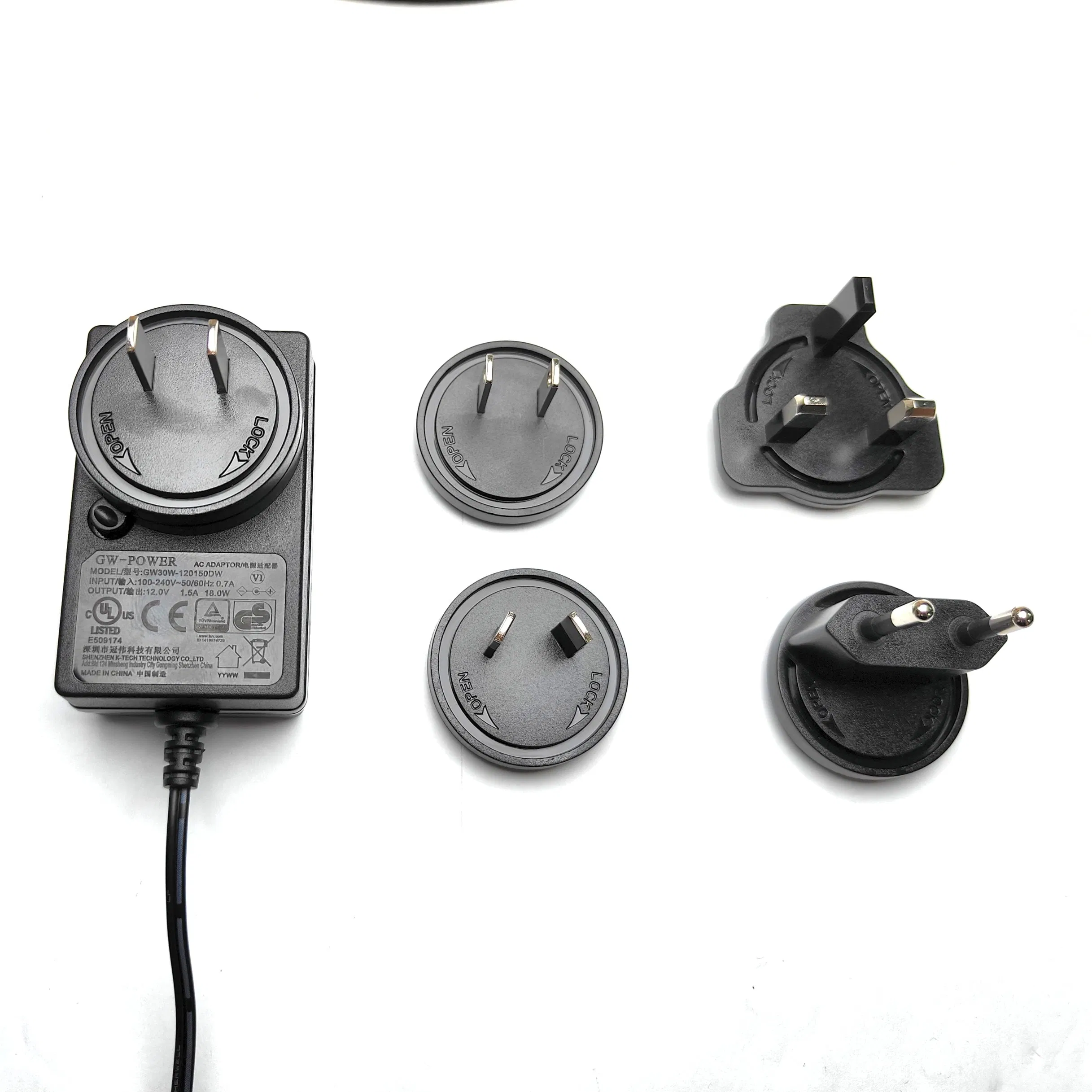 Interchangeable Plug Type Wall Mount Power Adapter with Worldwide Approved Certifications