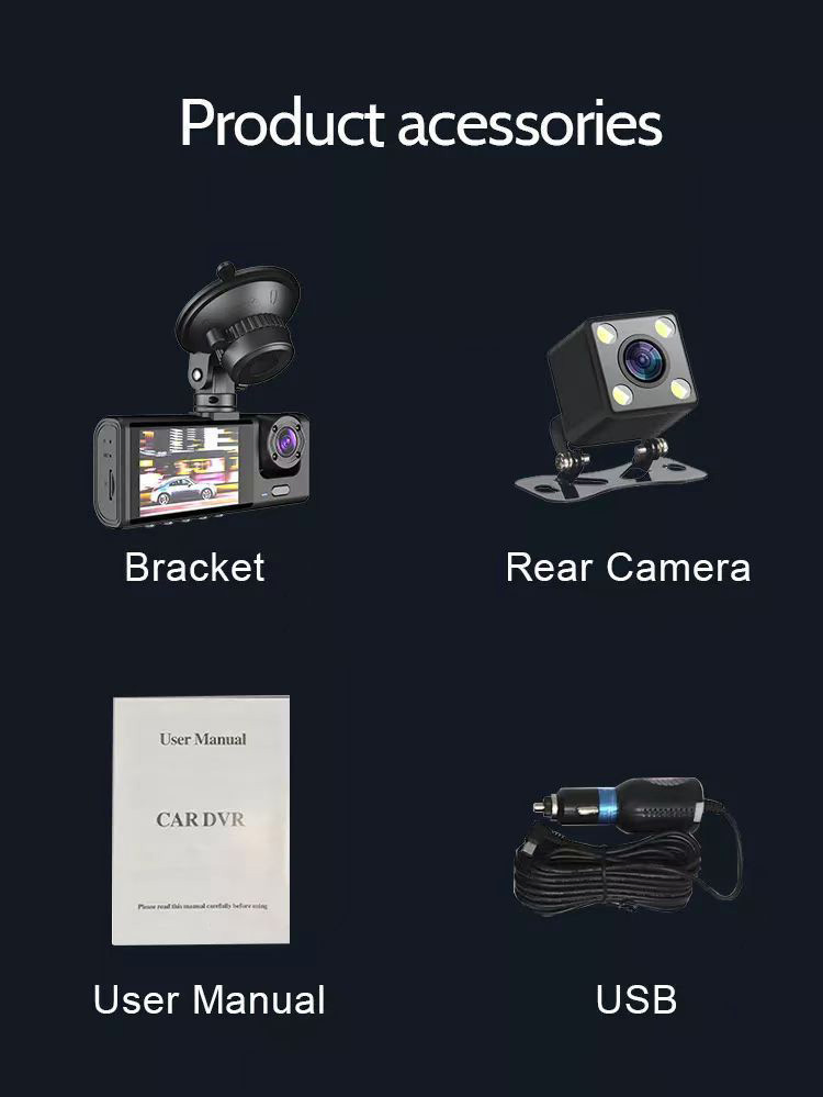 Dual Lens HD Rearview Dash Camera for Car Recording Device Black Box