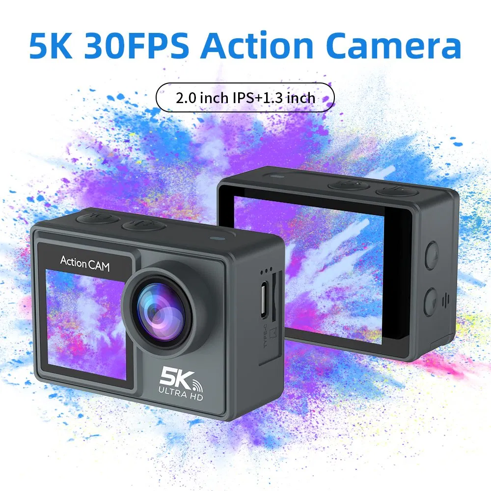 5K 30fps Dual Color Screen Action Camera 30m Waterproof