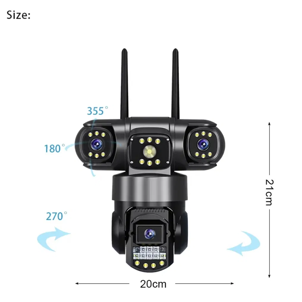 V380 New 3 Lens and 3 Screen Sc28-G Black 6MP Security CCTV Wireless IP Security 4G Network PTZ Triple-Lens Camera Sc28