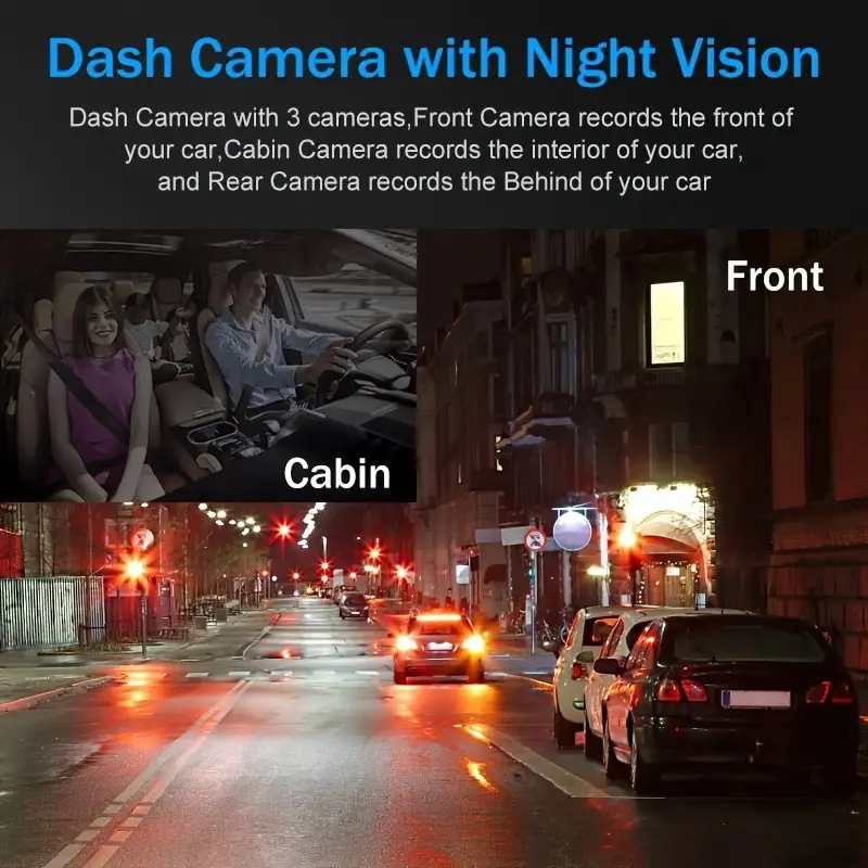 Skylla High Quality 3 Lens Car Camera Micro Multifunctional WiFi Front Inside Rear 3 Way Dash Camera All-in-One Dash Cam