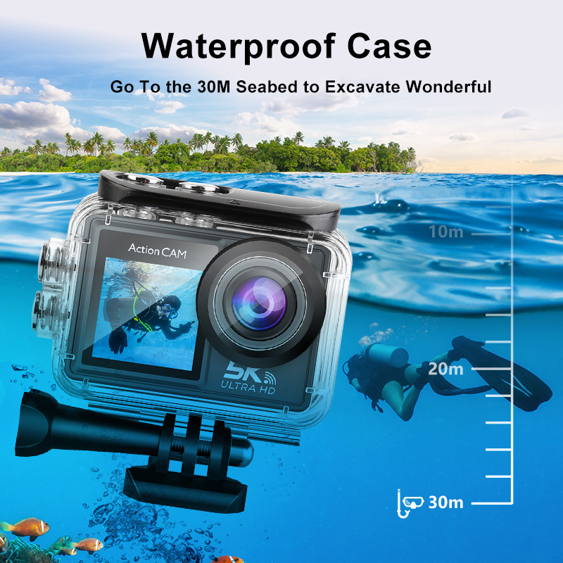 5K 30fps Dual Color Screen Action Camera 30m Waterproof