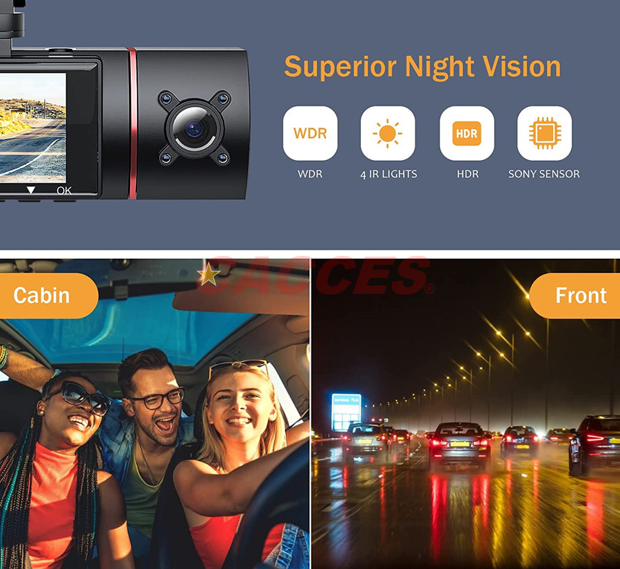 Dual 1080P Dash Cam, Triple Front Cabin Rear Car Camera,Loop Dash Camera with Infrared Night Vision,24hr Motion Detection Parking Mode,G Sensor Accident Record