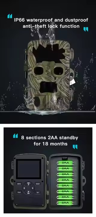 Starlight Night Vision Dual Lens Native 4K 32MP 30fps Hunting Cameras with Waterproof IP66 for Wildlife Monitoring Trail Camera