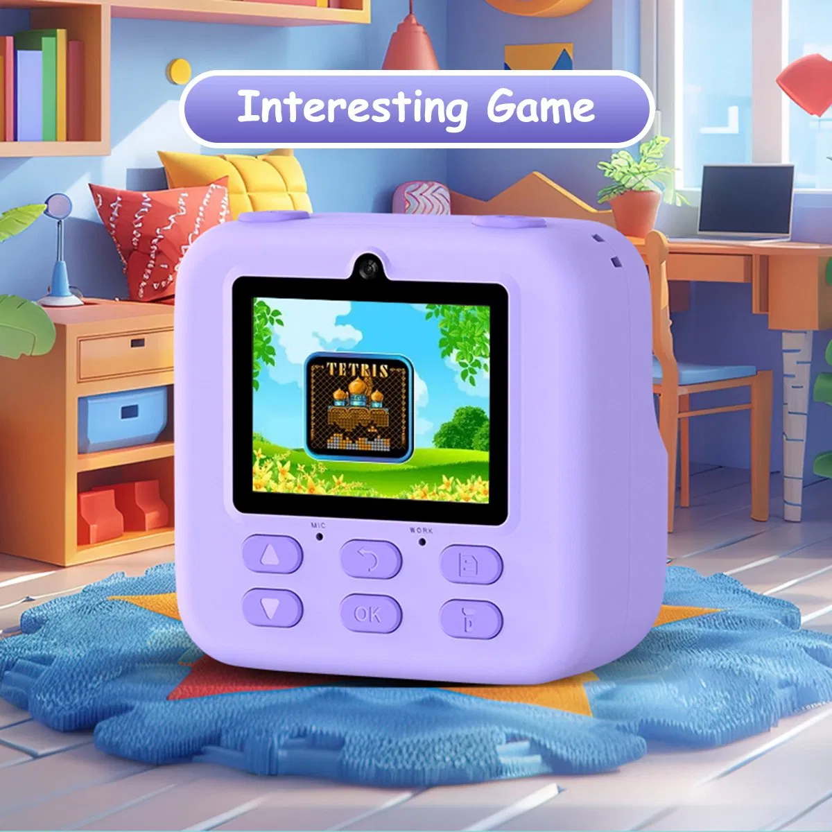 P79 Photo Instant Print Kids Digital Camera Fun Game HD 1080P Dual Lens Camera with 32g Memory Card - Purple