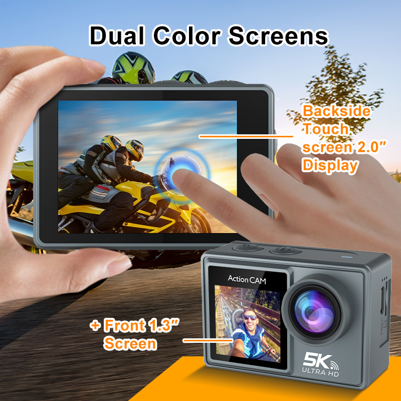5K 30fps Dual Color Screen Action Camera 30m Waterproof