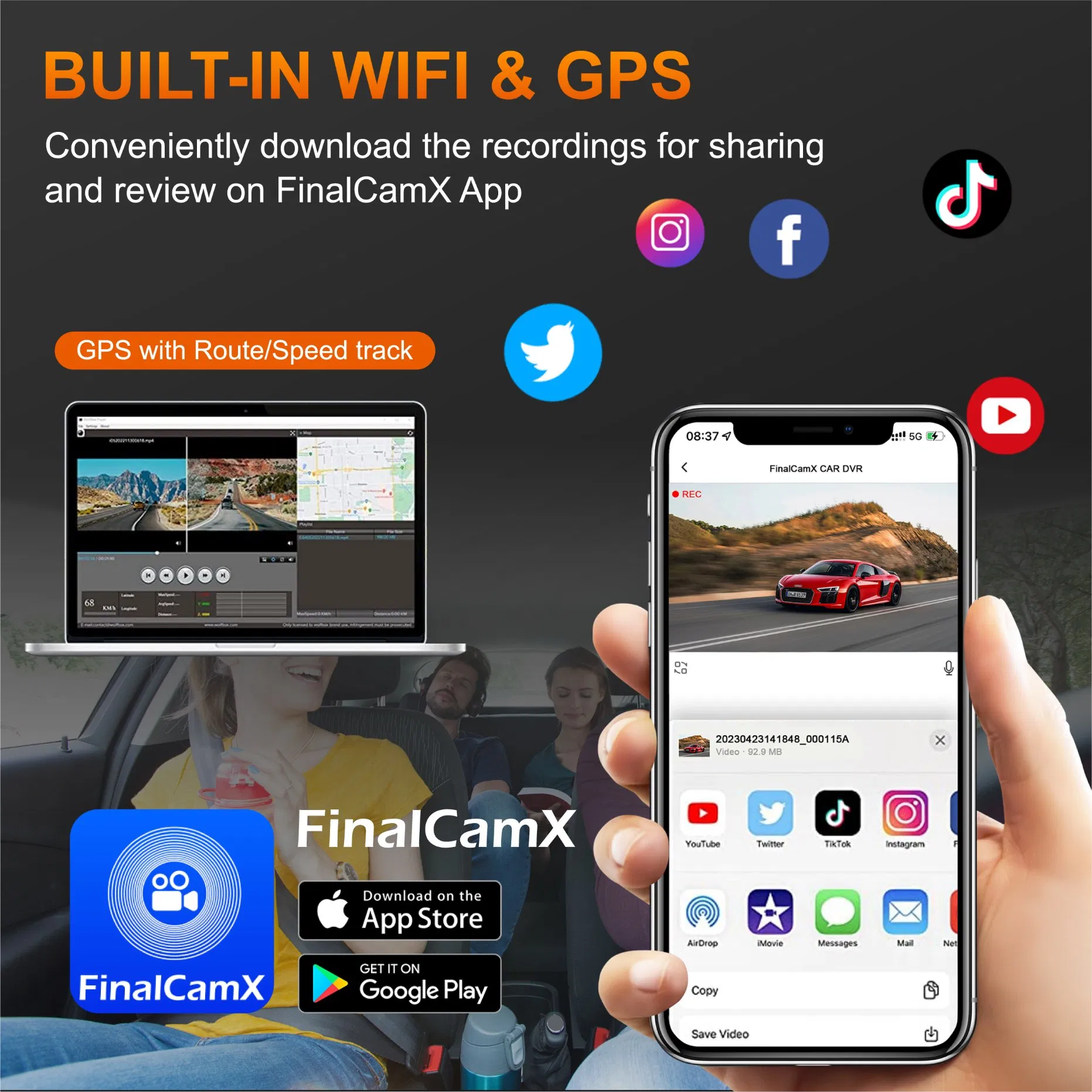 Ultra HD Front Dash Camera with GPS Tracking and Night Vision