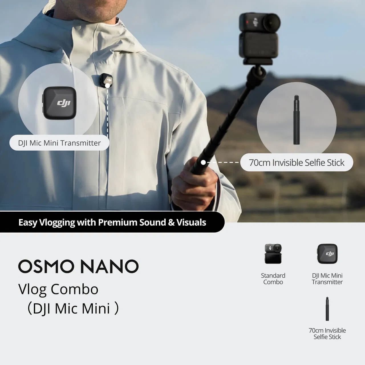 DJ Osmo Nano Vlog Combo Black (128GB) for Microphone Mini with Camera Function and Screen Size Other Sport Action Camera