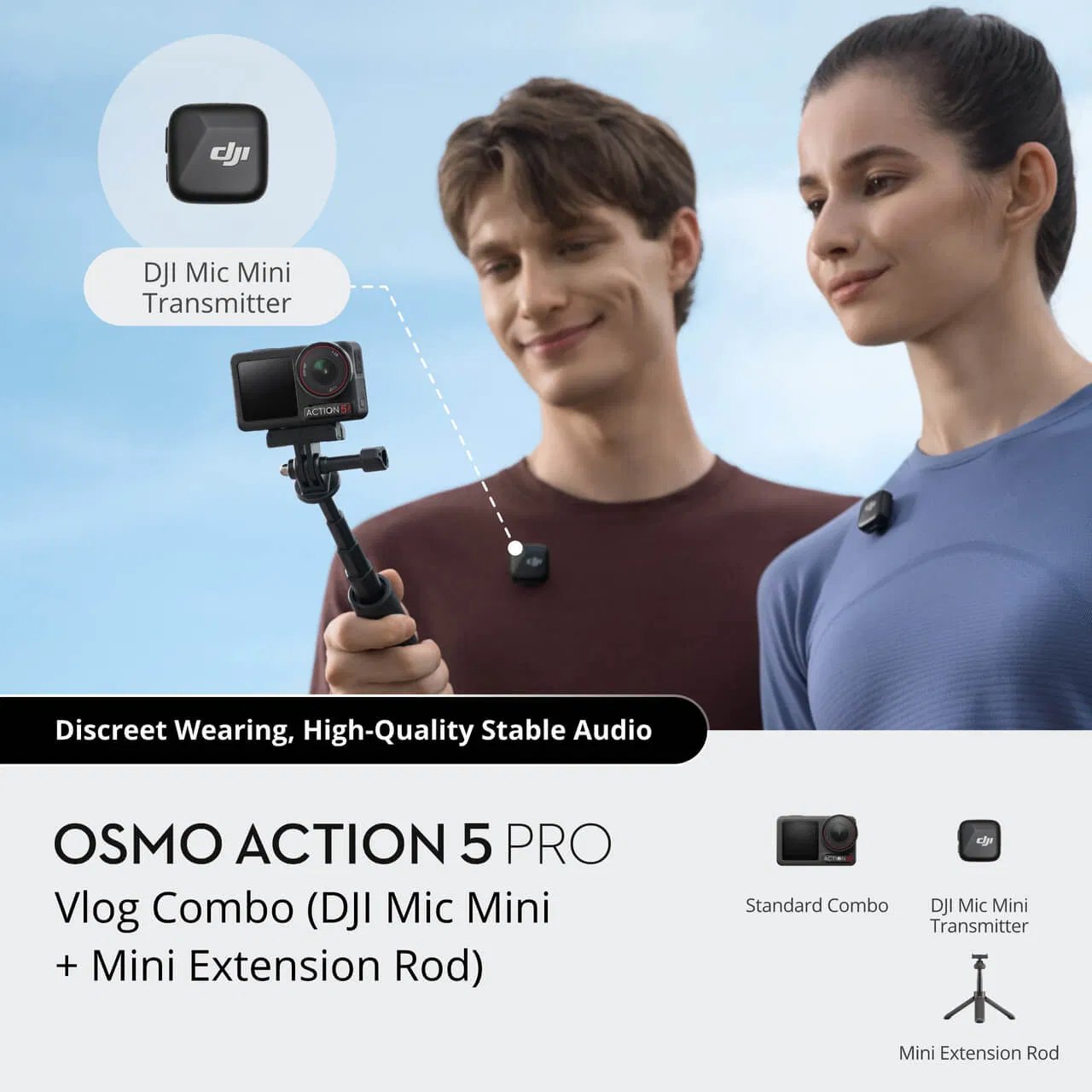 Hot Sale DJ Osmo Action 5 PRO Vlog ((DJ Mic Mini + Mini Extensi) Dual Screen Waterproof Action Cam for Vlog 4K120fps Video Stabilization Camera