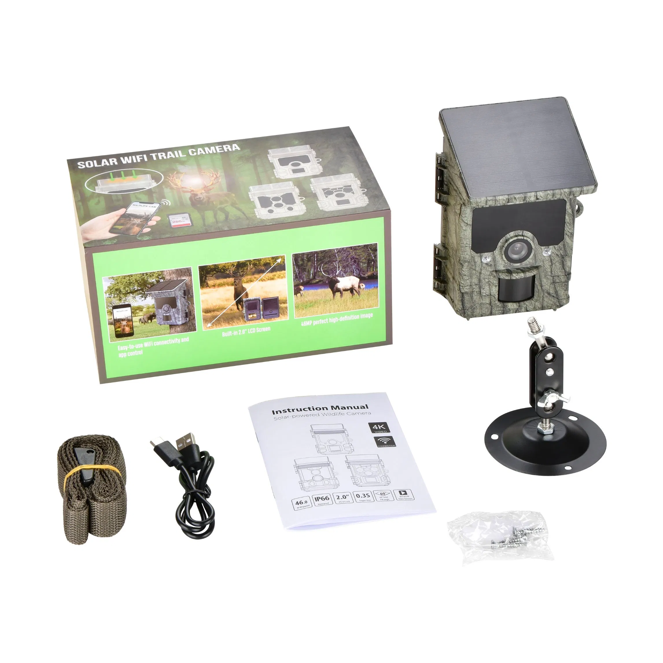 4K IP66 Waterproof WiFi Wildlife Hunting Trail Deer Forest Camera Solar Charging