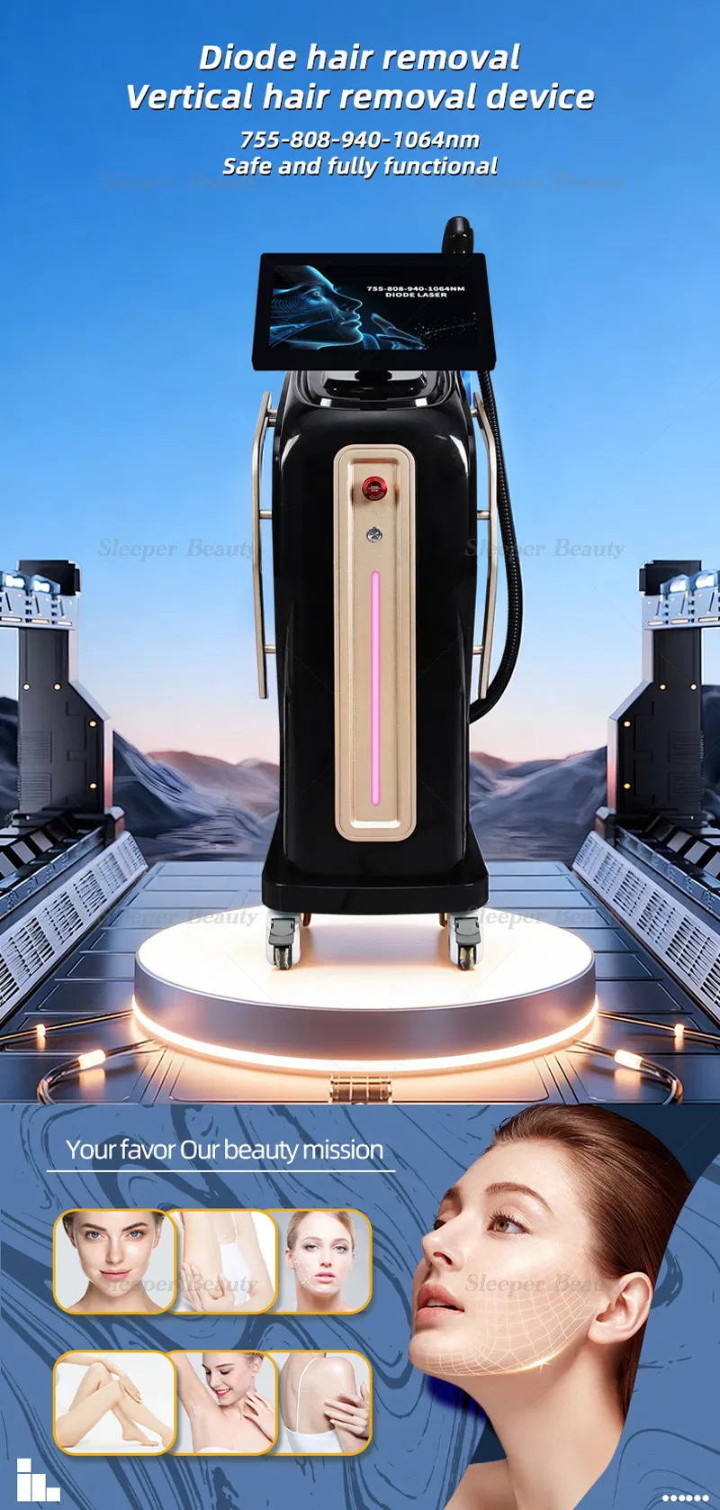 Diode Laser Hair Removal Machine Remote Control System 755nm 808nm 940 1064nm Private Area Hair Loss for Women Nose Hair Reduction Treatment
