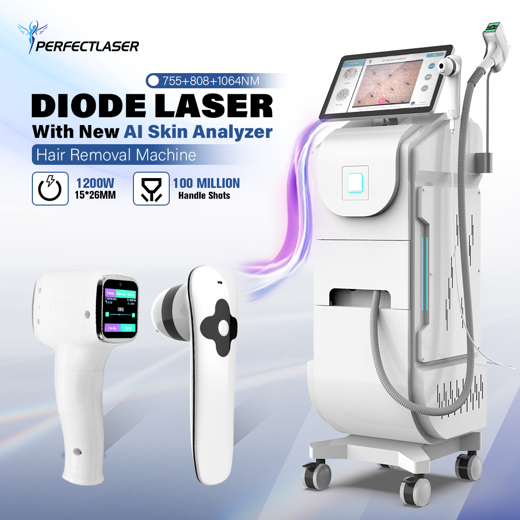 Perfectlaser Medical Grade Vertical 3 Wavelength Diode Laser Hair Removal Machine with Skin Analyzer 808nm Beauty Device