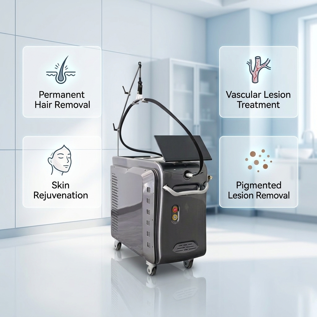 755nm 1064nm Dual Laser Professional Salon Full Body Hair Removal Machine Adjustable Energy Pulse Width for Age Spot Removal