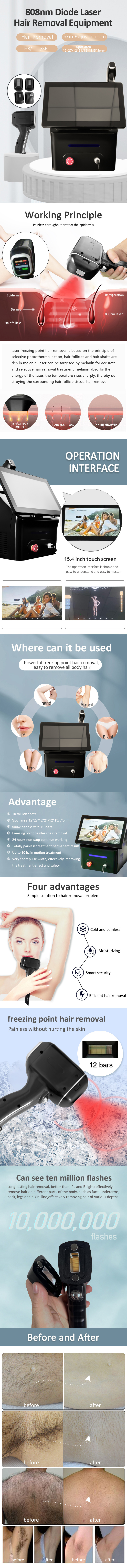 Diode Laser Hair Removal Machine for Permanent Cooling Head Painless Laser Epilator Face Body Hair Removal