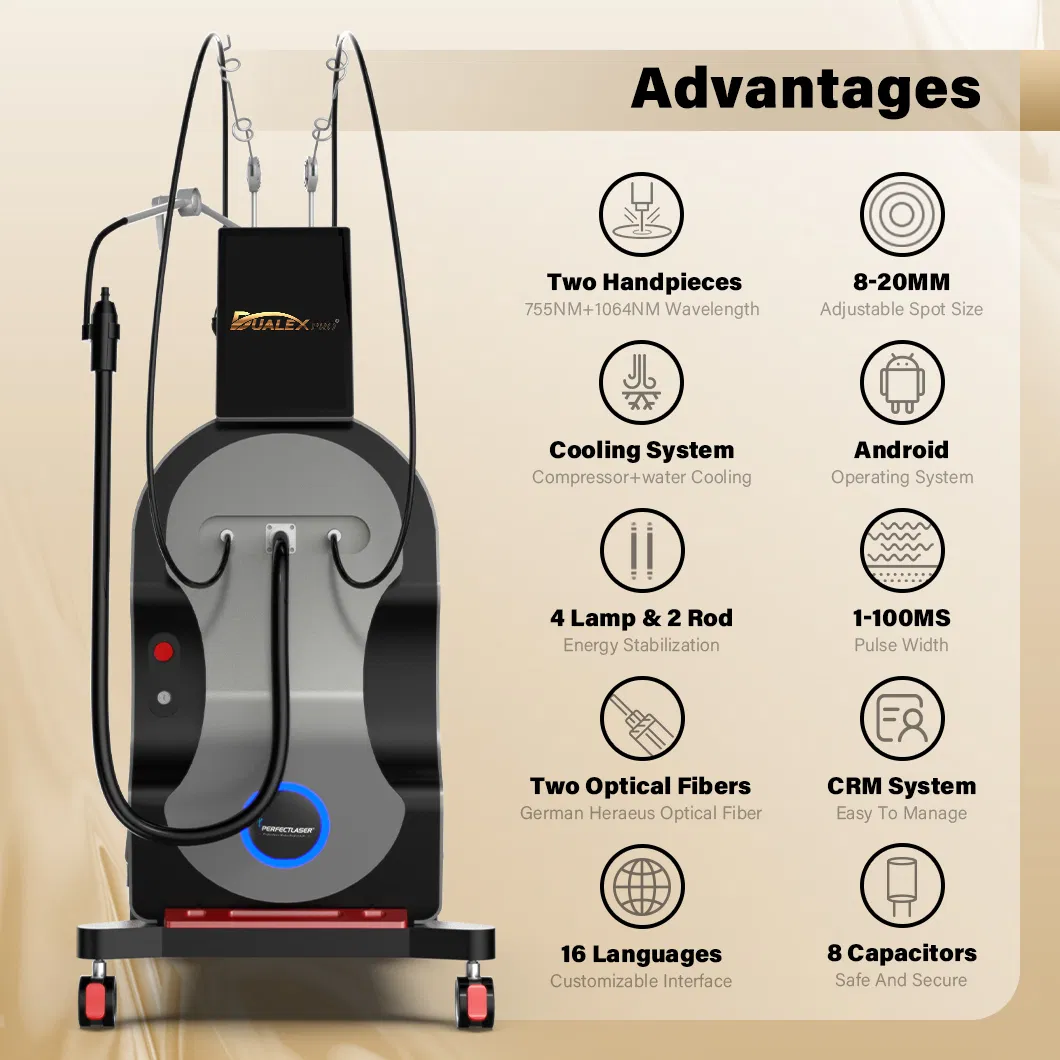 Perfectlaser Latest Technology 2-Handle 2-Wavelength Alexandrite Laser Ndyag Laser 755nm 1064nm Painless Hair Removal Machine Price
