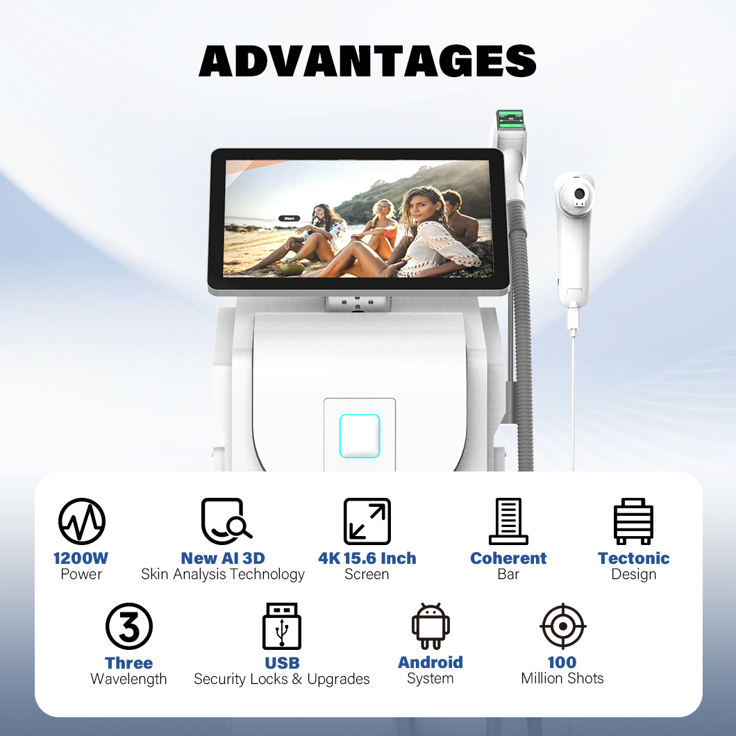 Perfectlaser Medical Grade Vertical 3 Wavelength Diode Laser Hair Removal Machine with Skin Analyzer 808nm Beauty Device