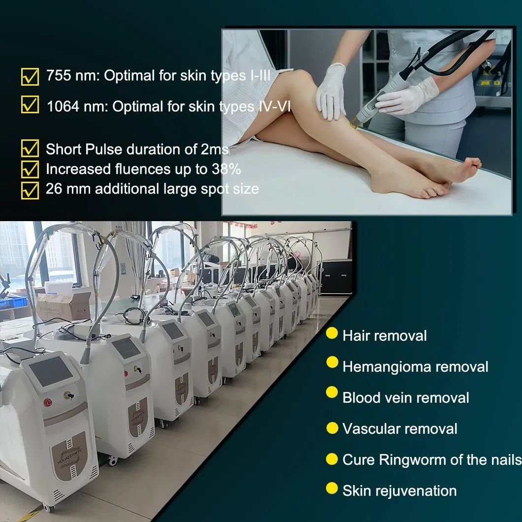 1064nm 755nm Dermatology Alexandrite Laser Machine Alex-YAG Max Long Pulse Most Effective Face Electrolysis Hair Removal Technology Alex Laser Machine