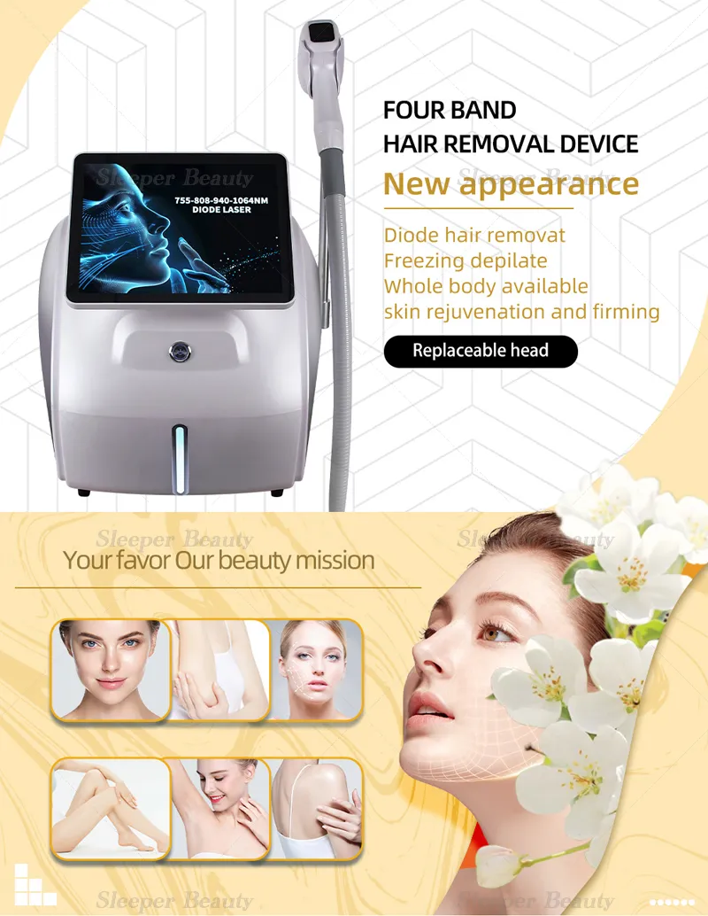 4 Wavelength Diode Laser Hair Removal System with Ice Plus Cooling -32° C Safe for Sensitive Skin Laser Hair Reduction Beauty Equipment
