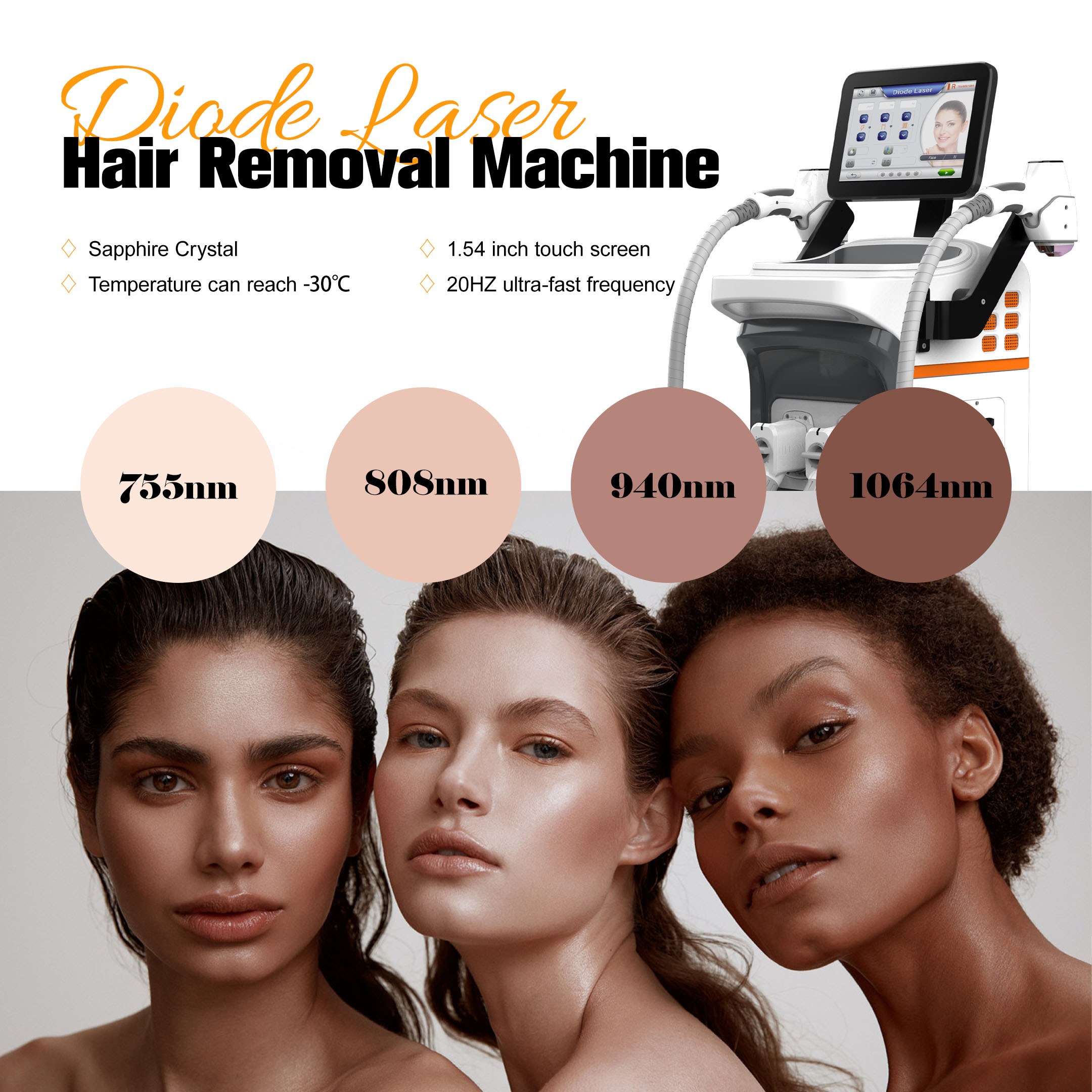 New Beauty Painless 4 Wavelengths 755 808 940 1064 Ice Diode Laser Hair Removal Machine for All Skin Tones