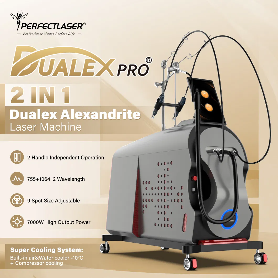 Latest Technology 2-Handle 2-Wavelength Alexandrite Laser NDYAG Laser 755nm 1064nm Painless Hair Removal Machine