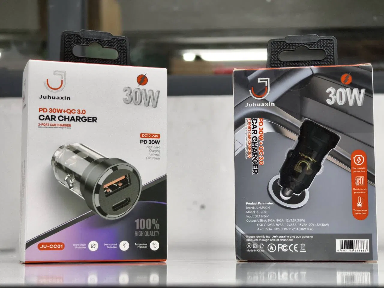 Juhuaxin High Quality QC4.0 Cargador Auto Quick Car Charger Tpye-C USB Dual-Port a+C 35W Pd 30W Multi Fast Charging Mobile Phone Car Charger for iPhone Samsung