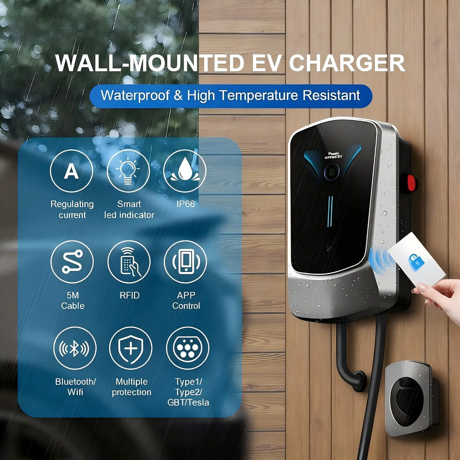 7kw Type2 Electric Vehicle Wallbox Dlb Dynamic Load Balancing EV Charger AC Charging Station with LED Indicator
