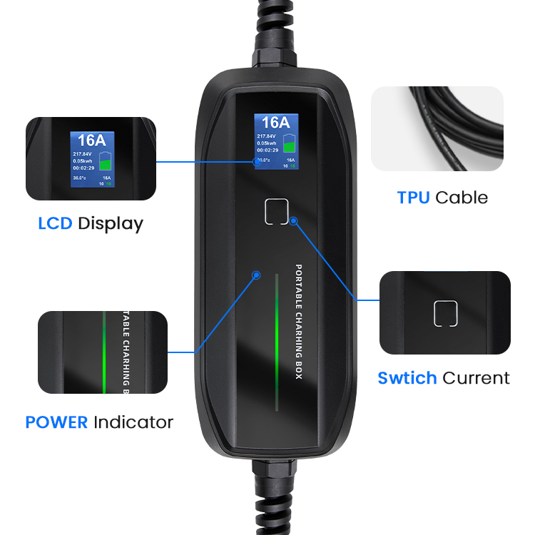Besen New Energy Evse 6-16A Portable AC EV Charger 3.6kw Level 2 Easily Carry Home Electric Car Charger with Type 1 Type 2 Cable