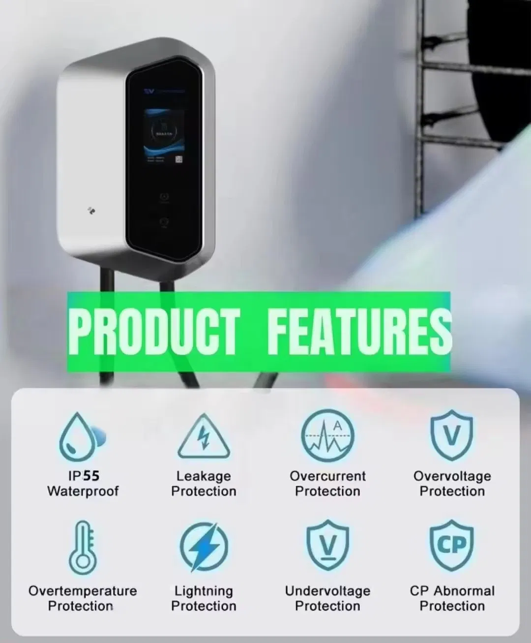 7kw 11kw 22kw AC EV Car Charger Dynamic Load Balancing CE Type 1 Type-2 Socket Public Ocpp EV Charging Charging Pile